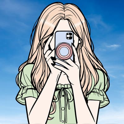 a realistic girl holding her phone taking pictures