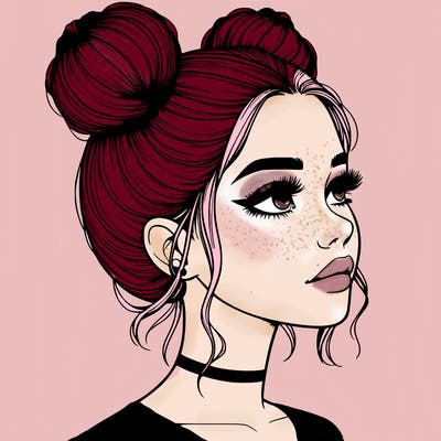 realistic girl with buns on the top of her head