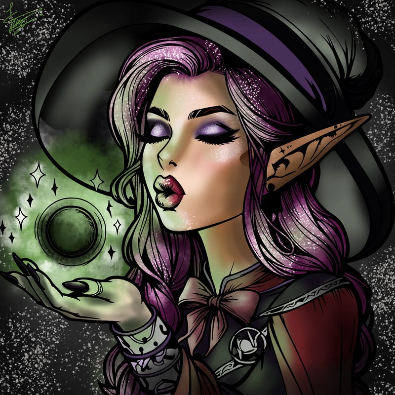 realistic elf casting a spell with lips