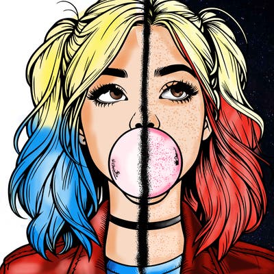 realististic girl blowing bubble -gum
