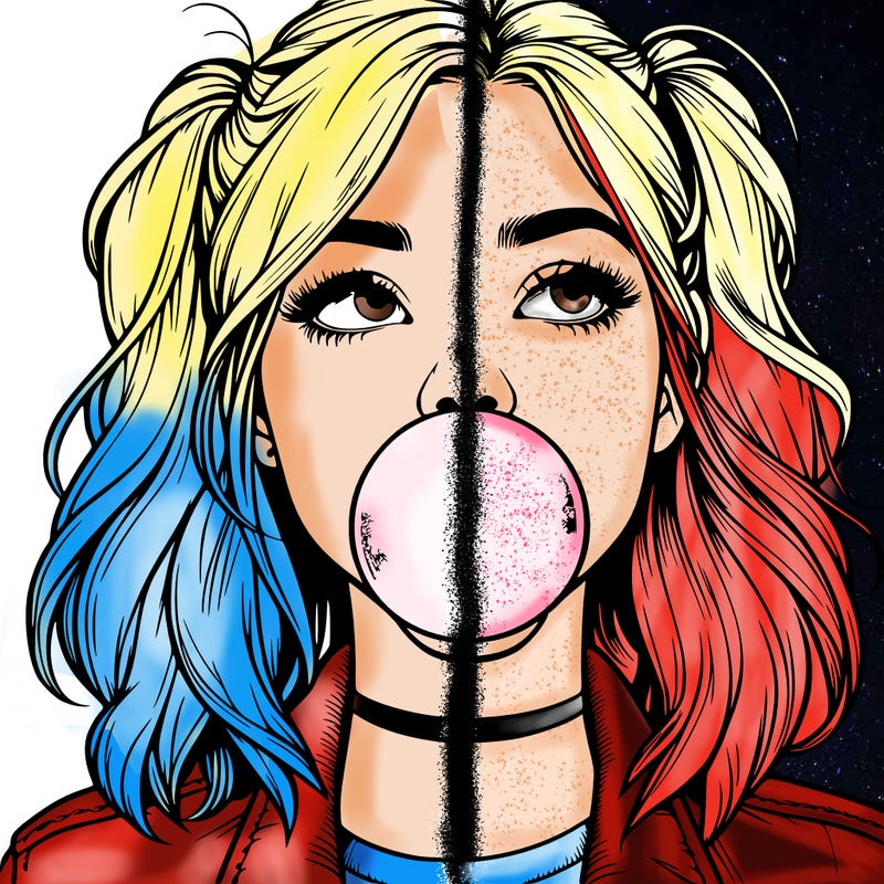 realististic girl blowing bubble -gum