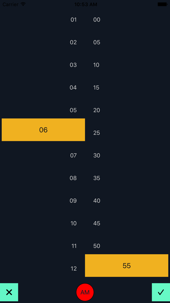 Time selection screen for scheduling automated phone calls.