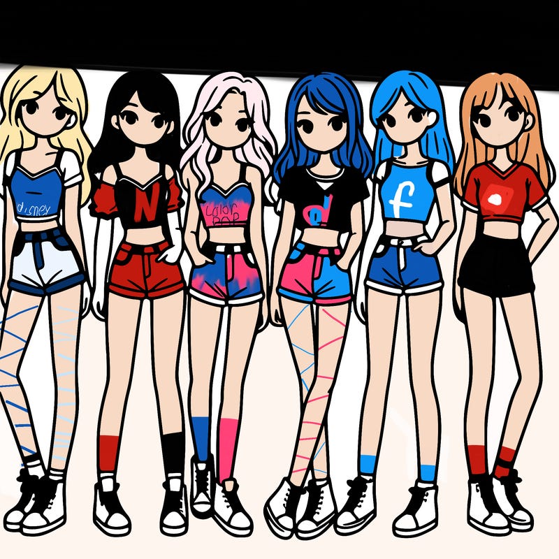 a group of girls wearing crop tops and shorts