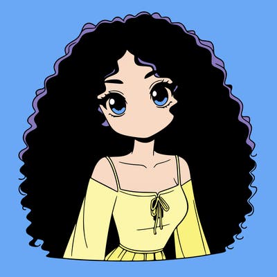 a black anime girl with long afro hair