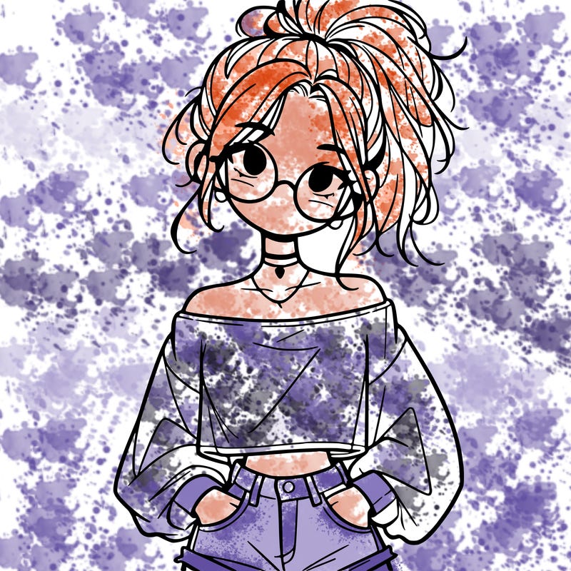 girl with a messy ponytail glasses a baggy crop top and jean shorts