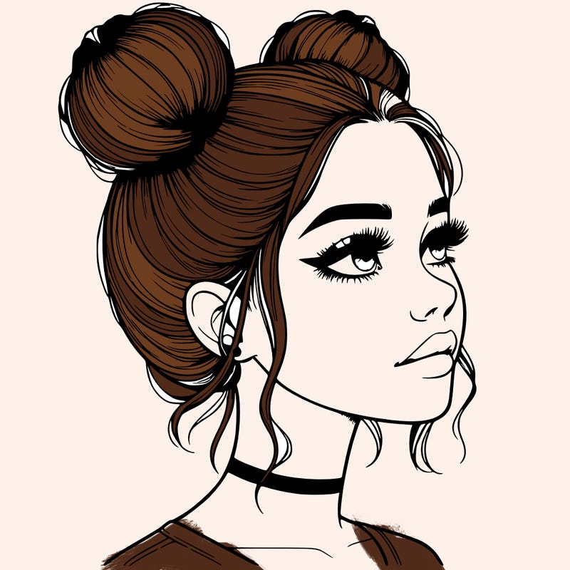 realistic girl with buns on the top of her head