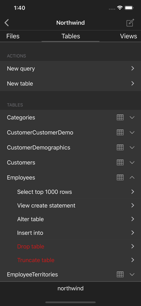 SQLPro Studio database client - SQLPro Studio database table navigation and management screen