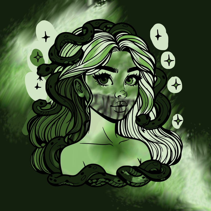 realistic girl with snakes as hair