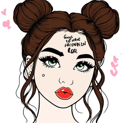 realistic girl with two buns on her hair and lips