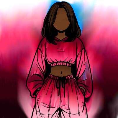 realistic girl faceless with baggy pants and a crop top