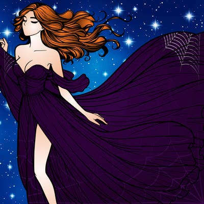 realistic woman in dress flowing the the wind