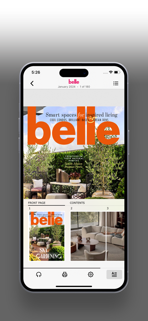 Belle Magazine Australia - Belle Magazine Australia app displaying the January 2024 cover and table of contents for luxury interior design