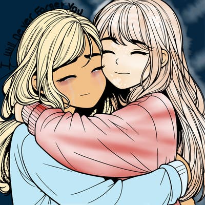 realistic two girls hugging