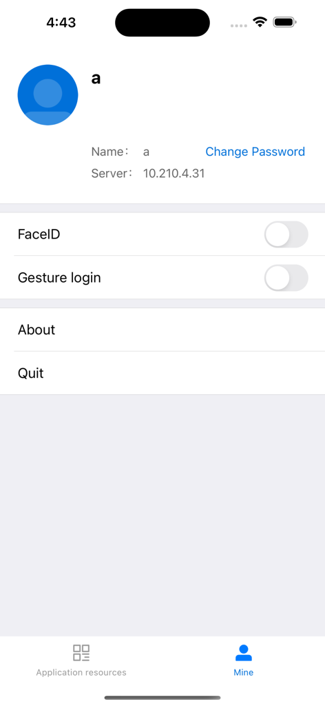 iSecSP - The user profile and settings screen of the iSecSP VPN app showing server info and FaceID toggle.