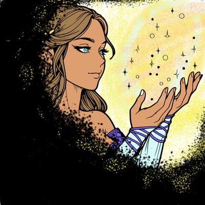 realistic elf girl doing magic