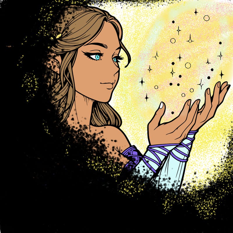 realistic elf girl doing magic