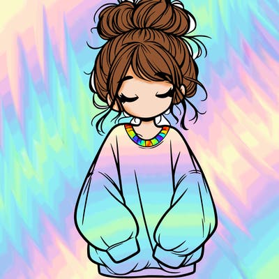 girl with baggy sweatshirt and messy bun