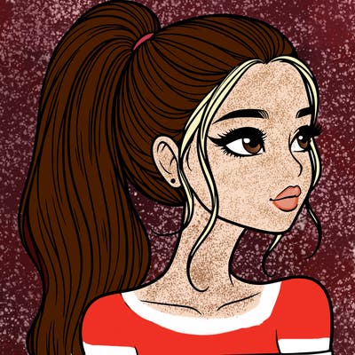 a beautiful and realistic girl with a high pony tail