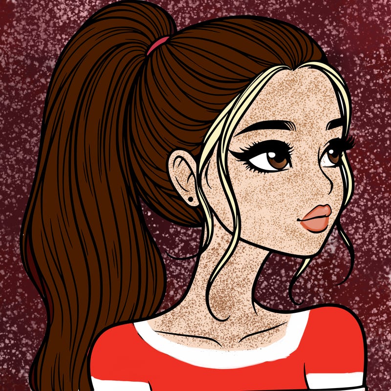 a beautiful and realistic girl with a high pony tail