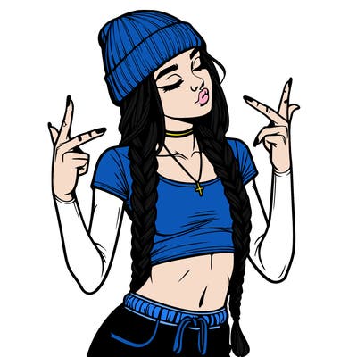 realistic teenage girl with braids and a beanie and crop top doing 🫶🏼