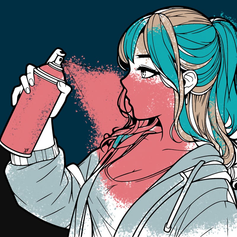 a realistic girl spray, painting