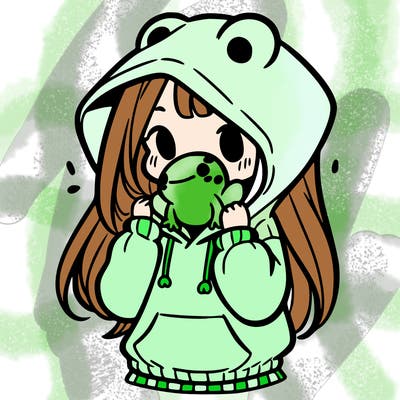 a girl holding a froggy hoodie