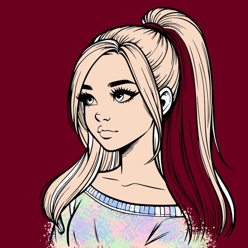 realistic girl with a high ponytail
