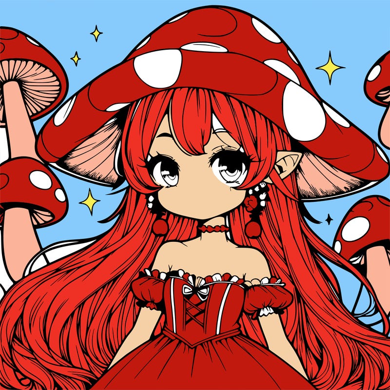 a magical mushroom girl realistic anime