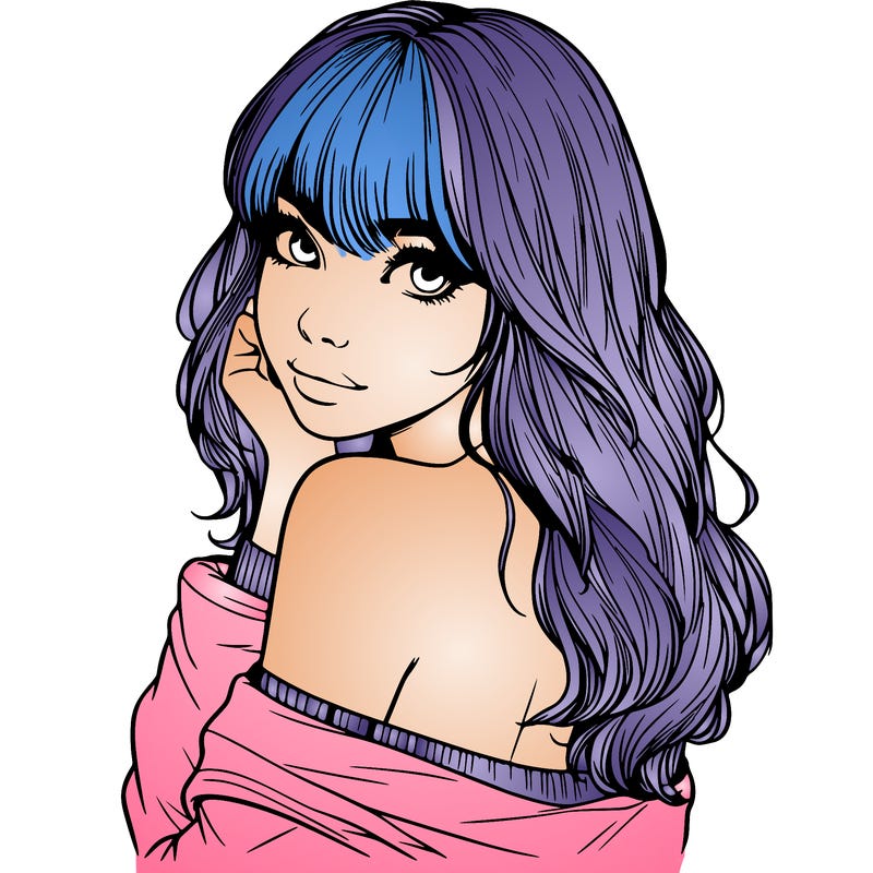 realistic girl with bangs looking over her shoulder