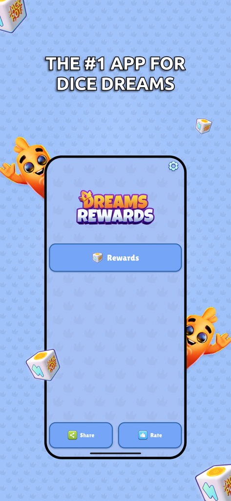 Tela inicial do aplicativo Dreams Rewards para rolagens e recompensas grátis do Dice Dreams