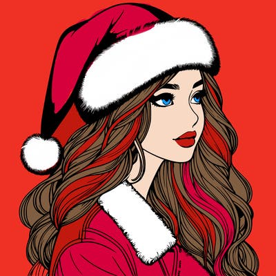 realistic girl in santa hat