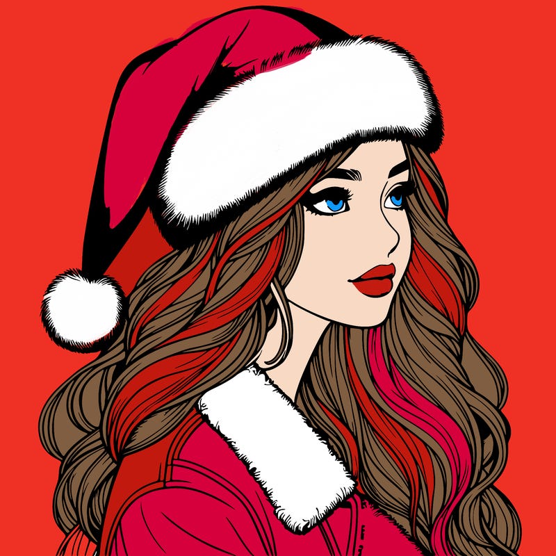 realistic girl in santa hat