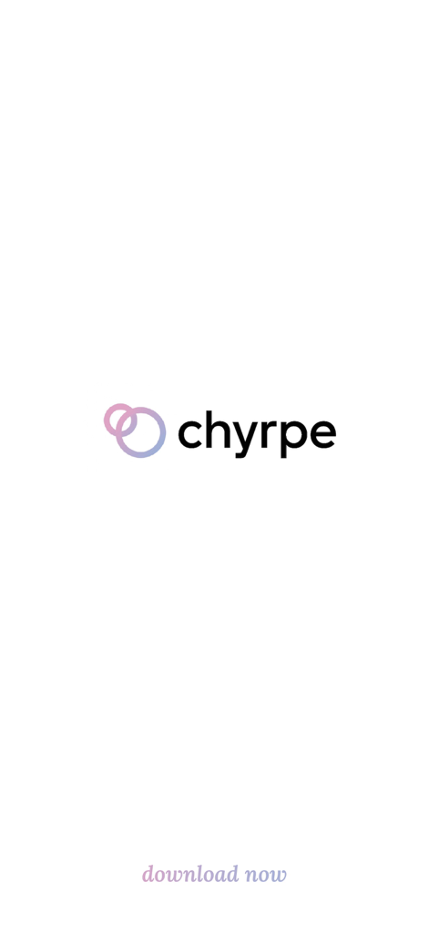 Chyrpeアプリのロゴ。ミニマリストな白い背景に「今すぐダウンロード」ボタンが表示されています。