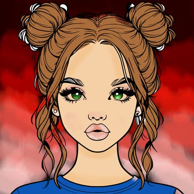 realistic girl with two buns in hair and lips
