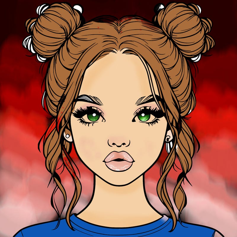 realistic girl with two buns in hair and lips