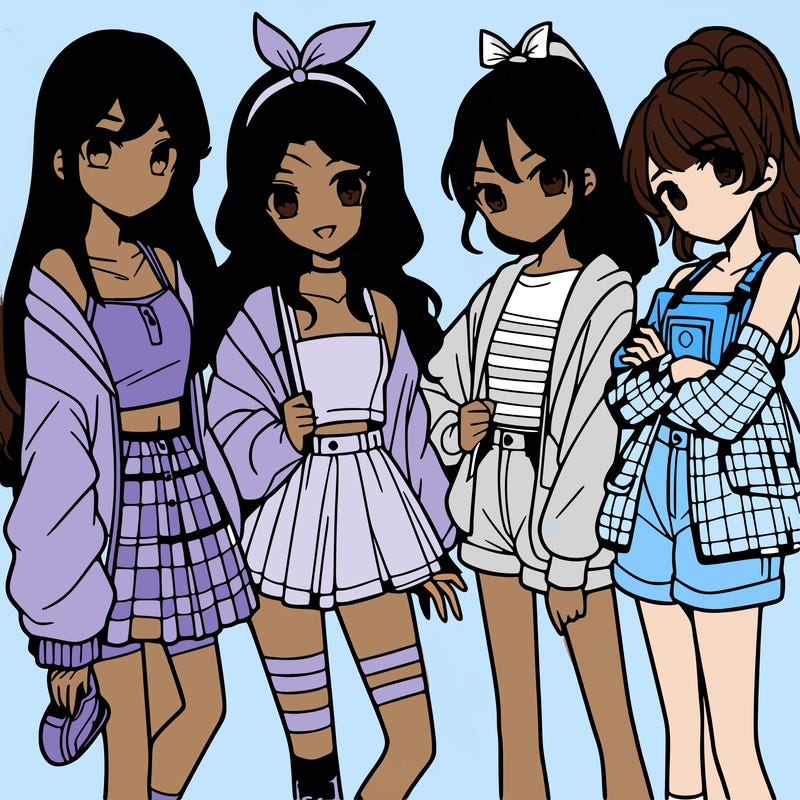 teen manga girls group of 4