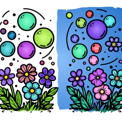 bubbles with flowers in them