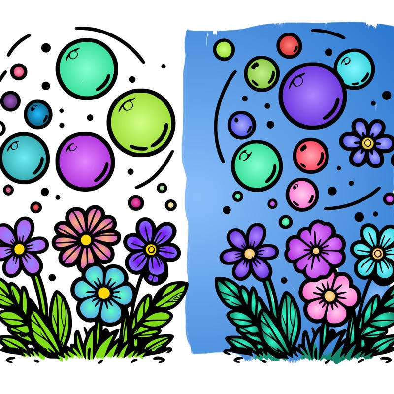 bubbles with flowers in them