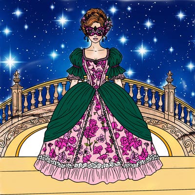 beautiful pricncess with a masquerade and beautiful bridgerton gown