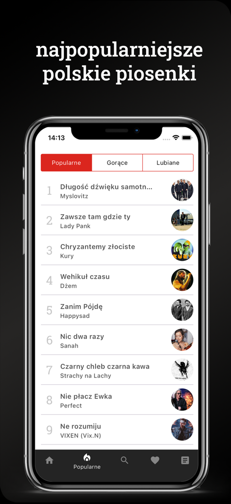Songbook - Una pantalla de teléfono inteligente que muestra una lista de las canciones más populares en la aplicación Songbook
