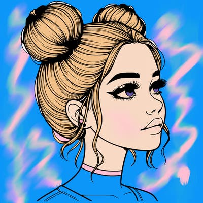 realistic girl with buns on the top of her head