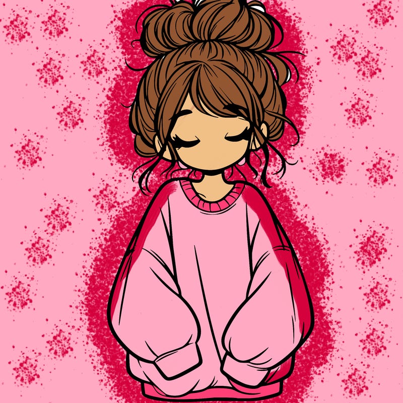 girl with baggy sweatshirt and messy bun