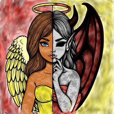 realistic angel half demon