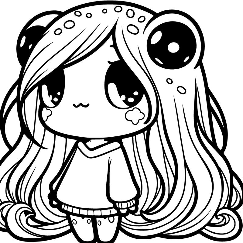 cute frog girl with long hair