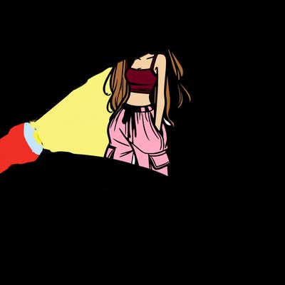 girl in baggy pants crop top and long hair