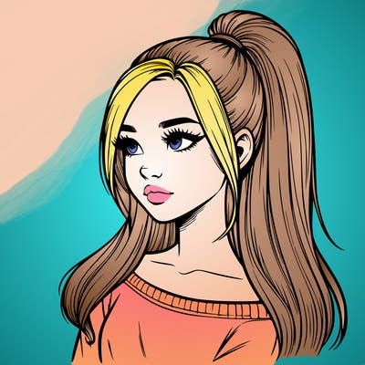 realistic girl with a high ponytail