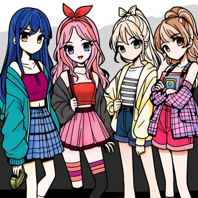 teen manga girls group of 4