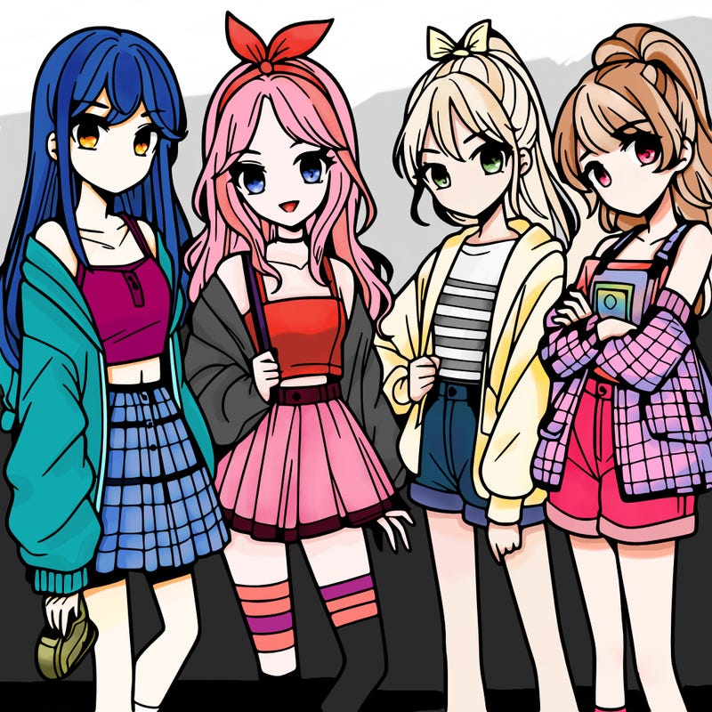 teen manga girls group of 4