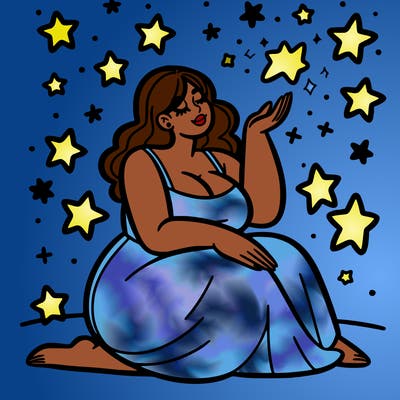 plus size woman looking at stars