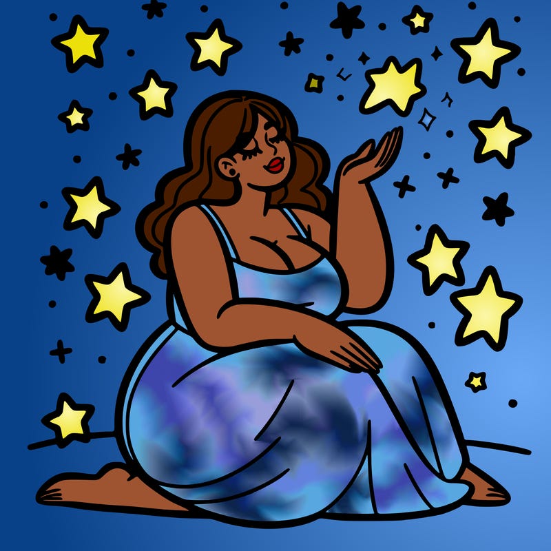 plus size woman looking at stars